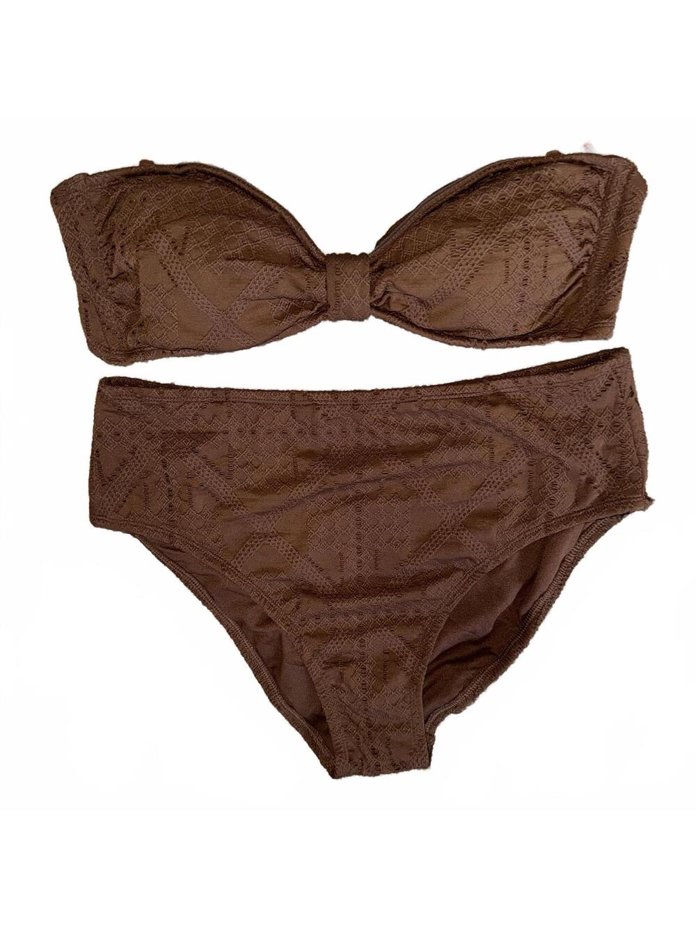 Shade & Shore Women's XL Brown Textured Bandeau Bikini Set NWT
